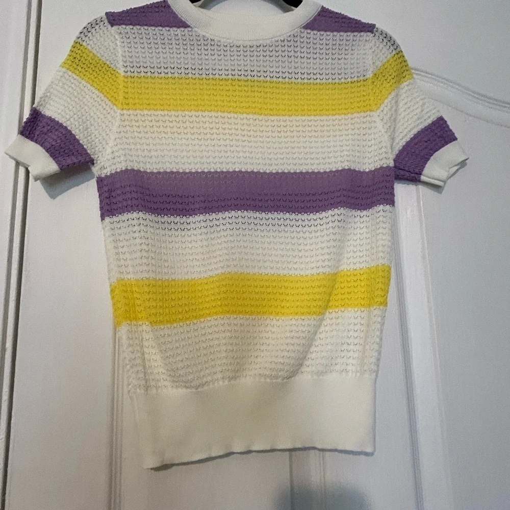 CHANEL Yellow and Purple Crew Neck Sweater